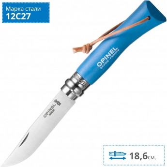 Нож OPINEL №7 TREKKING, нержавеющая сталь, кожаный темляк, синий 001441 Нож OPINEL №7 TREKKING, нержавеющая сталь, кожаный темляк, синий 001441